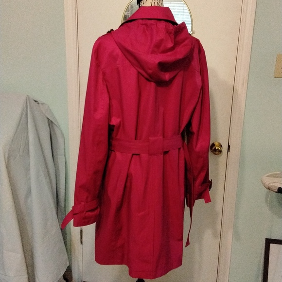 Women's NWOT MICHAEL Michael Kors Hot Pink double breasted hooded trench Sz XL - Picture 4 of 8